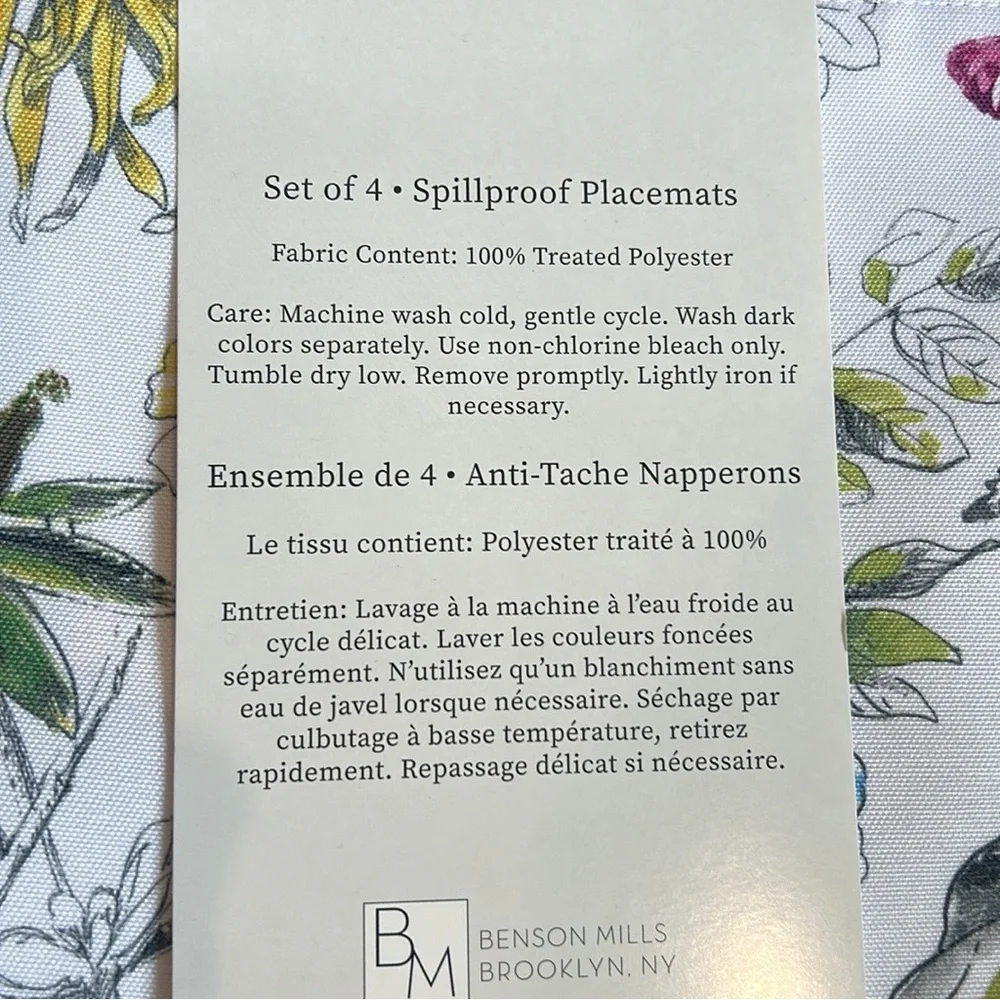 Benson Mills Set of 4 Placemats Floral Butterflies New Foxglove